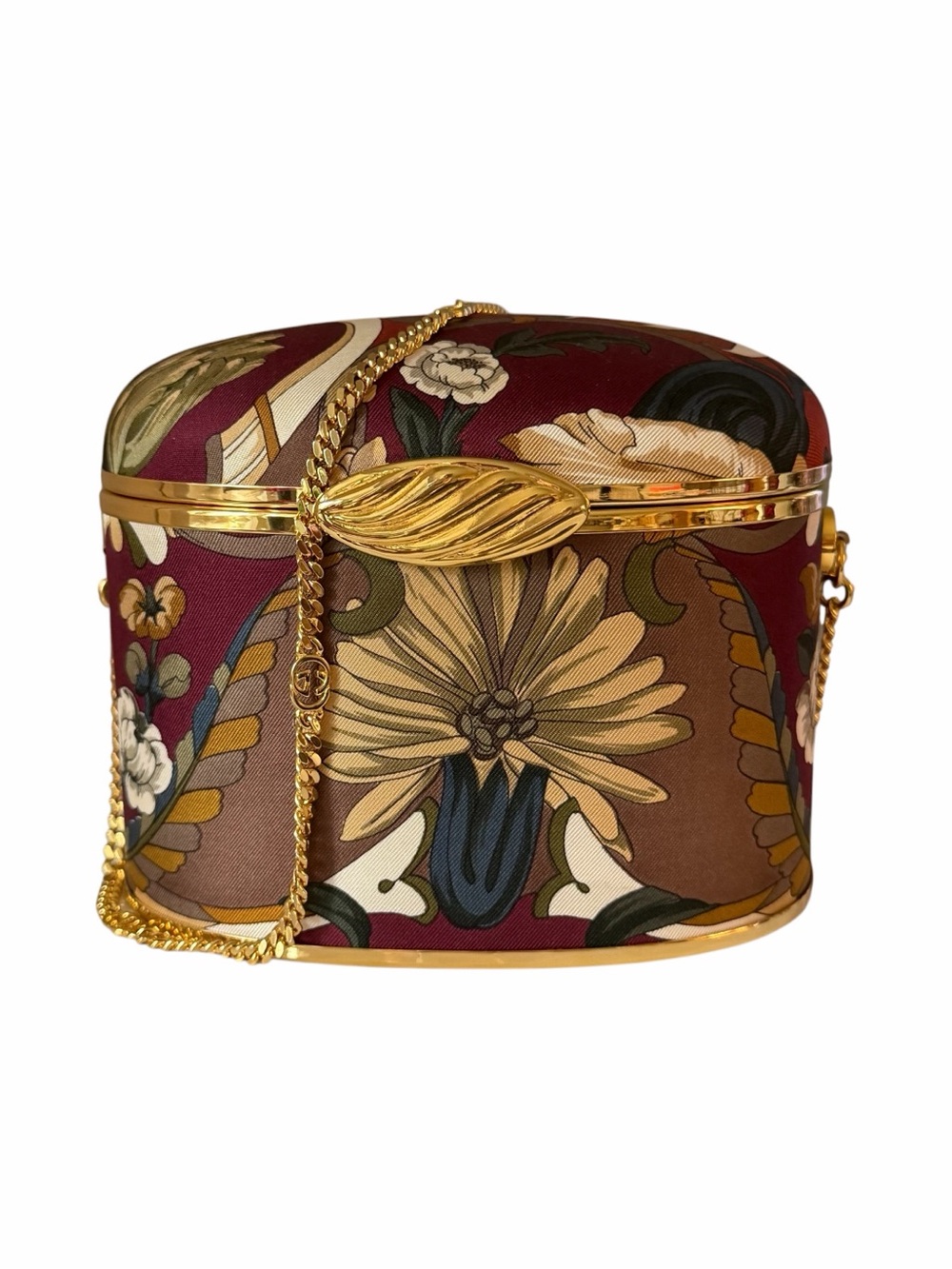 Gucci Vintage Floral Silk Hard Case Vanity Shoulder Bag - 1990s